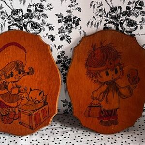 Vintage Wooden Wall Art with Cute Illustrations